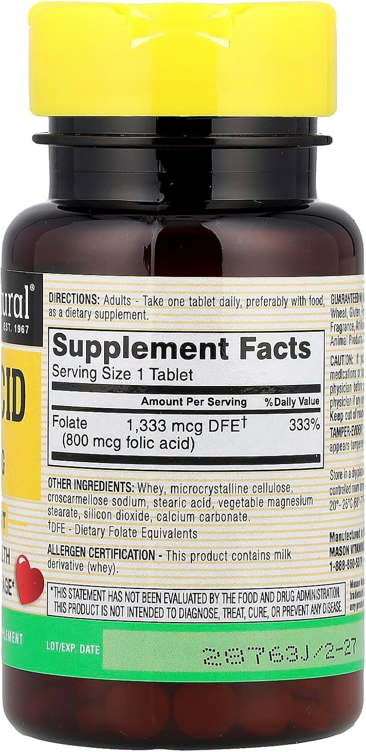 Mason Natural Folic Acid Tablets, 800 mcg, 100 Tablets - görsel 2