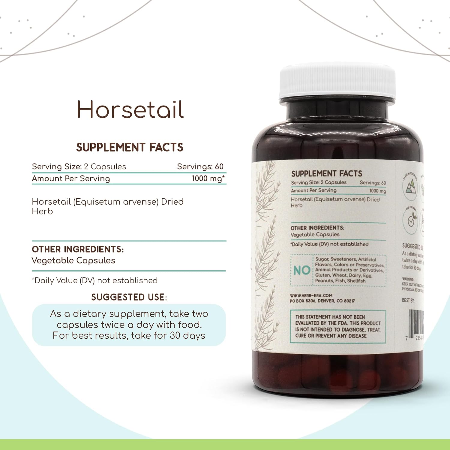 HerbEra Horsetail 120 Capsules, 1000 mg – Dried Herb Supplement - görsel 2