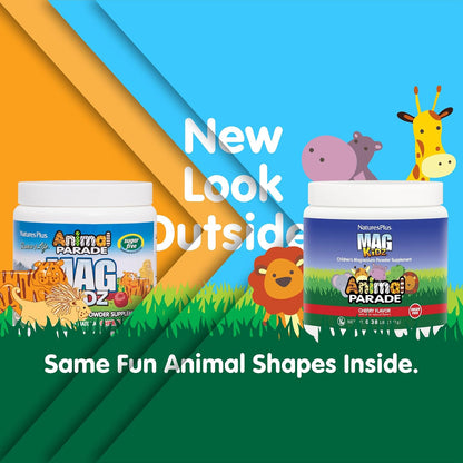 NaturesPlus Animal Parade MagKidz Cherry – Children's Magnesium Powder – 45 Servings
