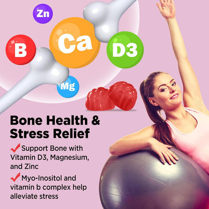 Yutiny Myo-Inositol & D-Chiro Inositol Gummies, Vitamin B6 B12 & Folate for Women's, Vegan, Sugar-free, Strawberry Flavour, – Image 6