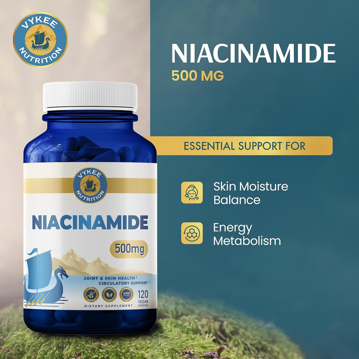 Vykee Nutrition Niacinamide Capsules - Vitamin B3 Supplement for Skin Wellbeing Cellular Energy and Metabolic Support - – Image 2