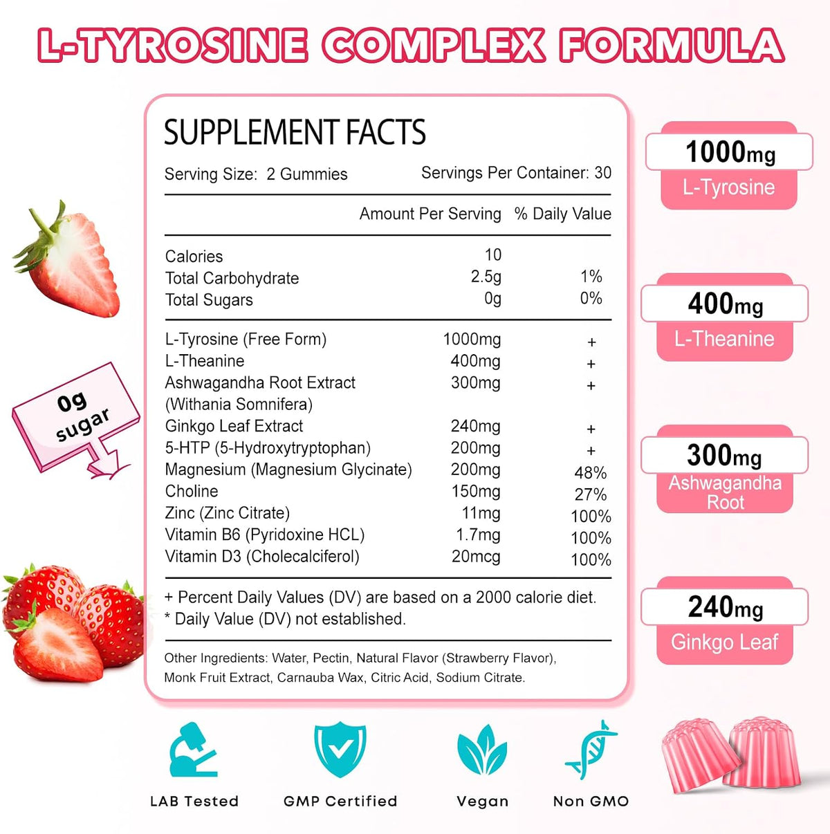 L-Tyrosine Gummies, 10-in-1 Supplement for – Choline: Important for memory and brain development. – Image 6