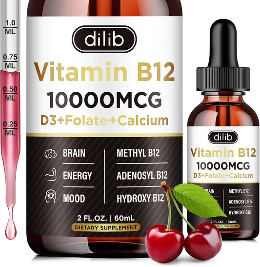 Vitamin B12 Complex 10000 mcg - Triple Liquid B-12 Drops Sublingual Supplement with Methylcobalamin, Adenosylcobalamin, and – Image 1