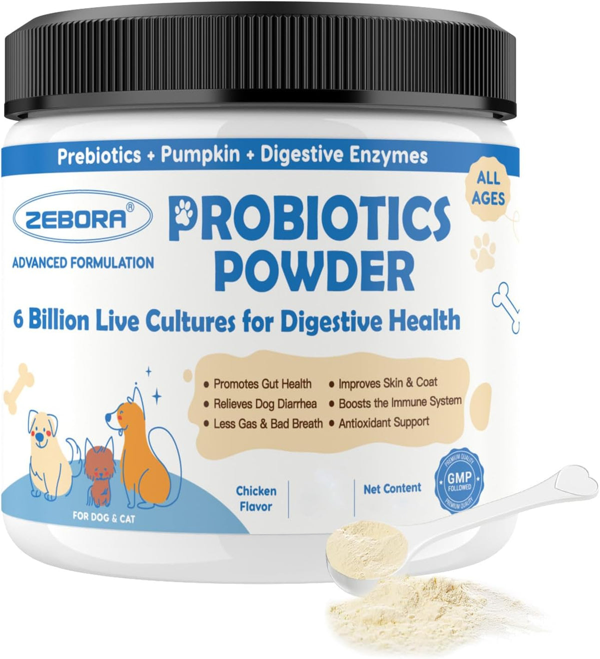 ZEBORA Probiotics for Dogs - Probiotic Powder with Pumpkin, Prebiotics & Enzymes, 6 Billion CFUs, Chicken Flavour (90 Scoops) – Image 10