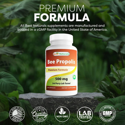 Best Naturals Bee Propolis 500 mg - 360 Capsules (3 Bottles)
