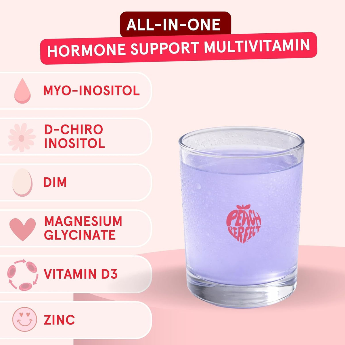 Peach Perfect Inositol Powder Multivitamin, Strawberry Acai Flavour – 4g Myo & D-Chiro Inositol, DIM, Zinc, Magnesium – Image 3