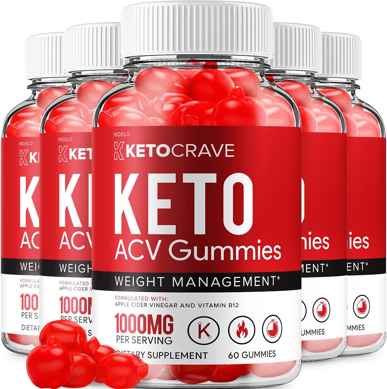 Crave Keto ACV Gummies - Advanced Formula with Apple Cider Vinegar, B12, Beet Juice & Pomegranate (5 Pack, 300 Gummies) - görsel 1