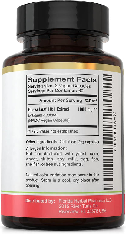 Guava Leaf Extract Supplement Capsules 10:1 (120 Capsules), Two Months Supply