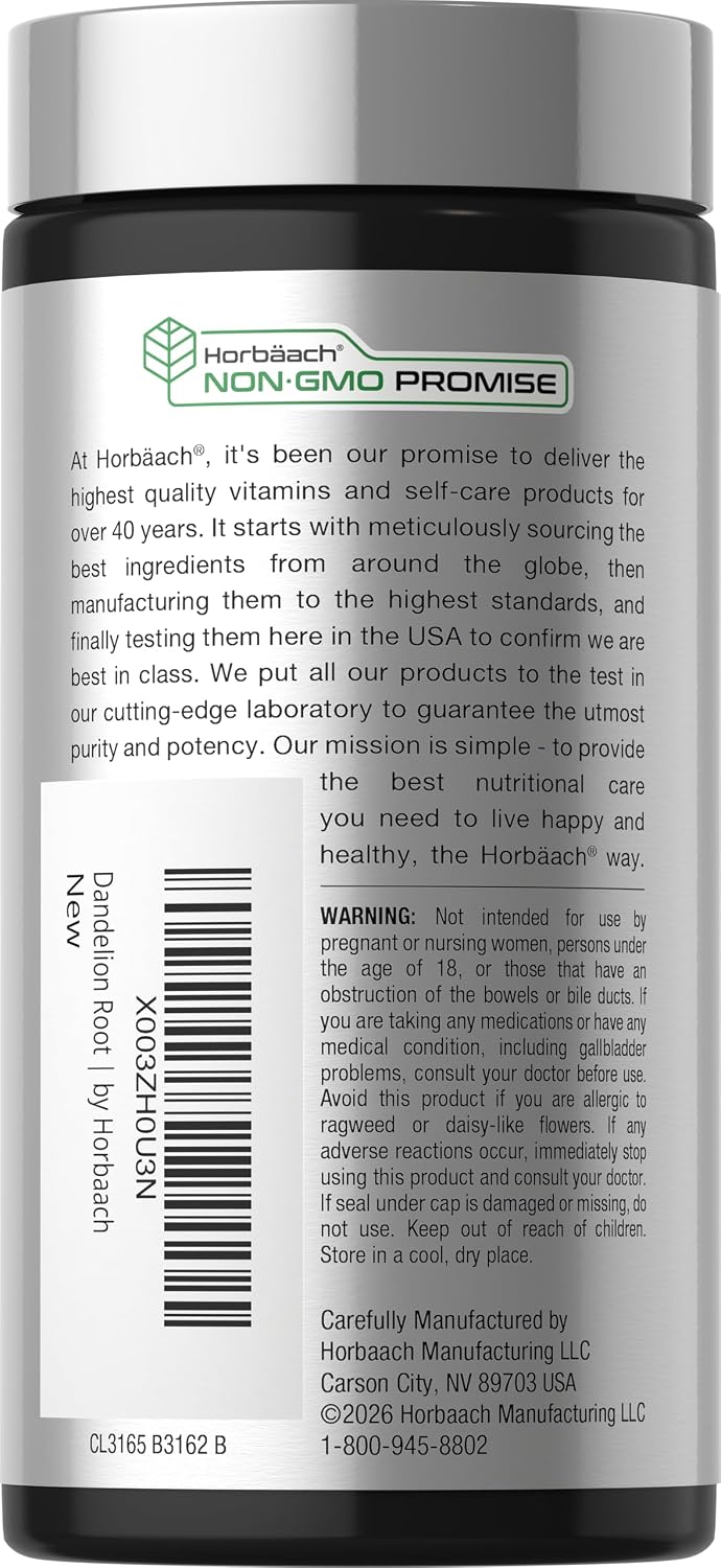 Horbäach Dandelion Root Supplement | 120 Capsules | Non-GM, Gluten Free – Image 3