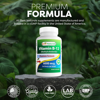 Best Naturals Vitamin B12 Methylcobalamin (Methyl B12), 6000 mcg, 60 Sublingual Tablets (Pack of 2)