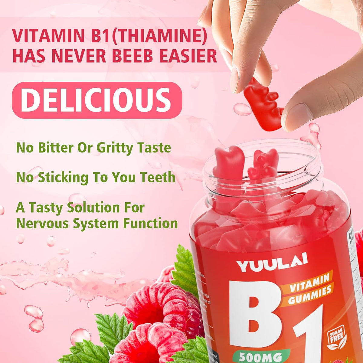 Pack of 2 Vitamin B1 Gummies 500mg for Adults & Kids, Thiamine B1 Supplement with Magnesium, Vitamin B1 Supplement for – Image 5