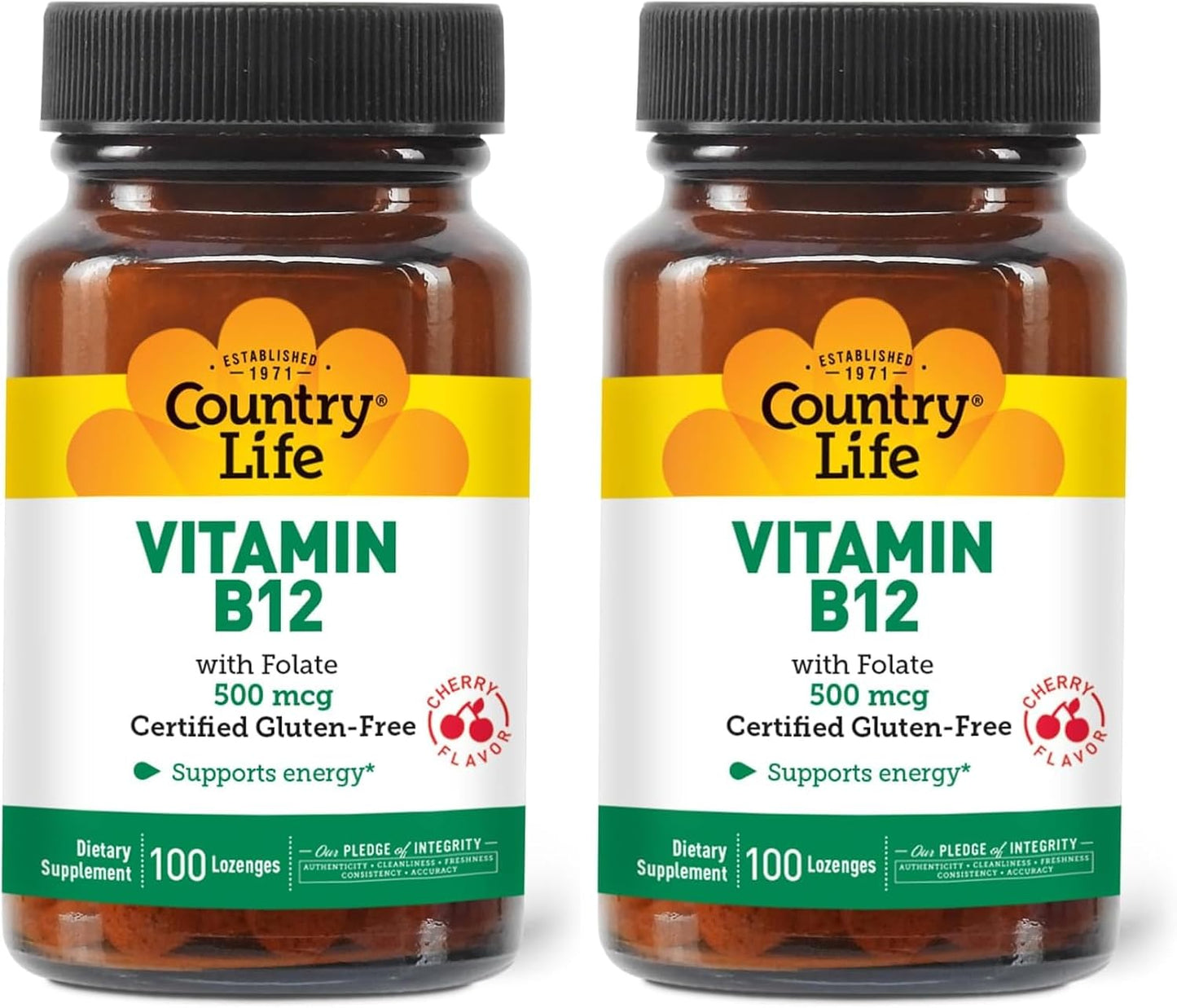 Country Life Vitamin B12 with Folate - 500mcg, 100 Lozenges - Supports Energy Metabolism & Red Blood Cell Formation - Vegan, Gluten Free, Non-GMO - görsel 7