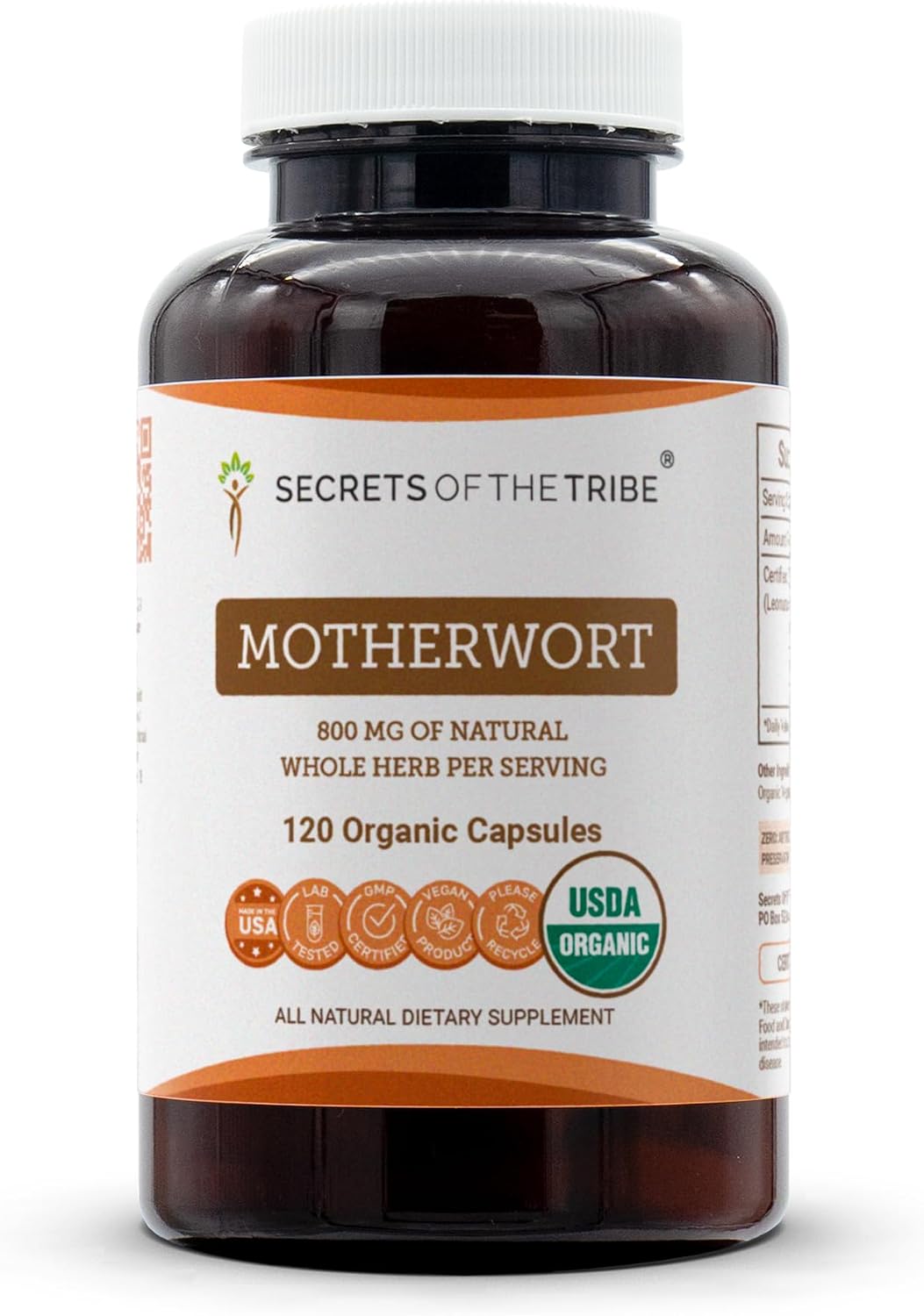 Secrets of the Tribe Motherwort USDA Organic Capsules | Certified Organic Vegetarian Capsules, Herbal Dietary Supplement | Leonurus Cardiaca Dried Herb (120 Count) - görsel 1