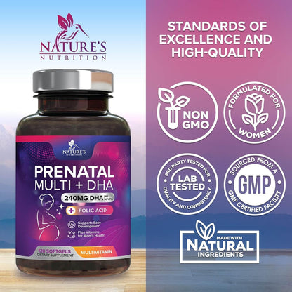 Prenatal Vitamins for Women with Folic Acid and Omega-3 DHA - 120 Softgels