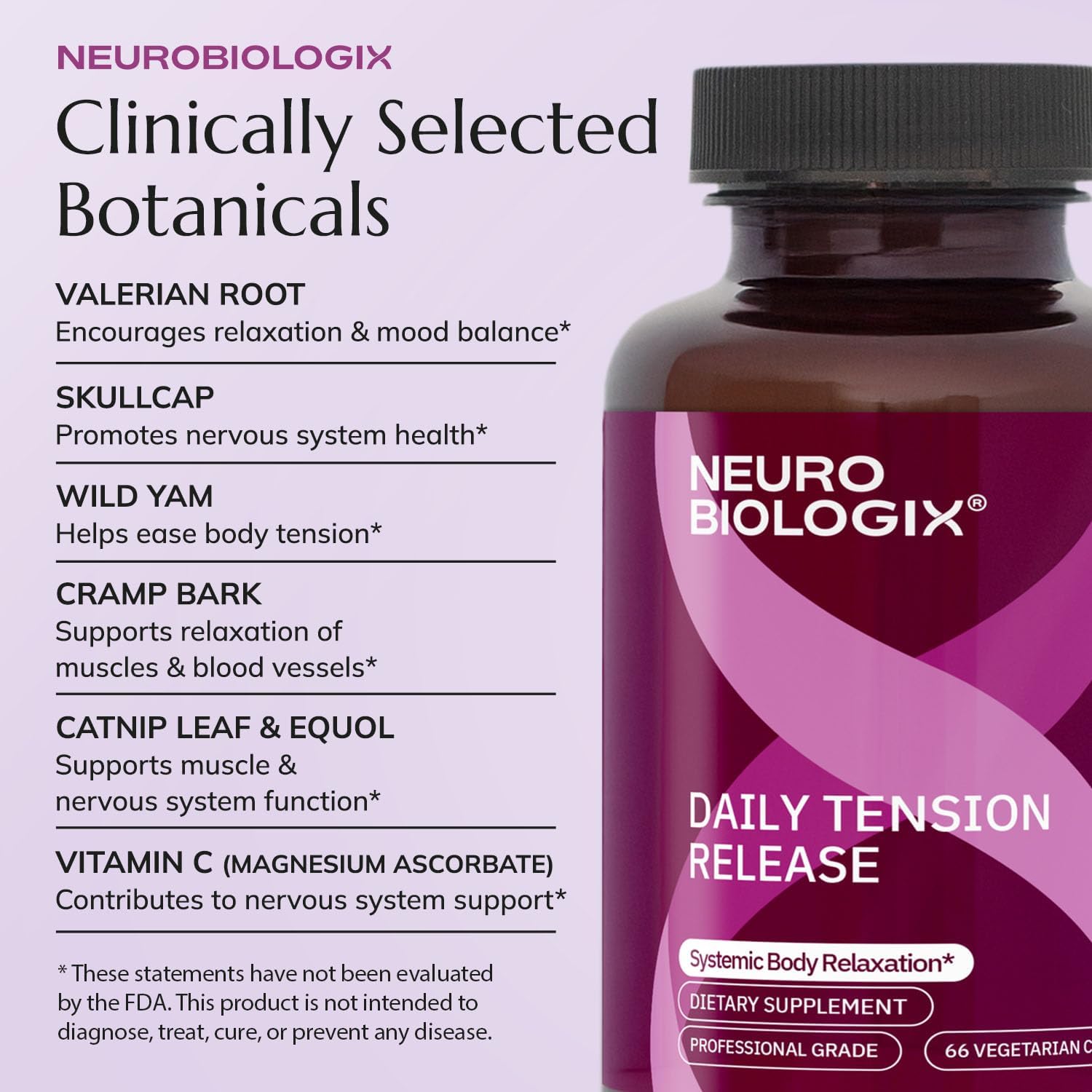 Neurobiologix Daily Tension Release – Herbal Supplement with Valerian Root, Skullcap, Catnip & Vitamin C – Non-Drowsy Natural Calming Formula – 120 Capsules - görsel 5