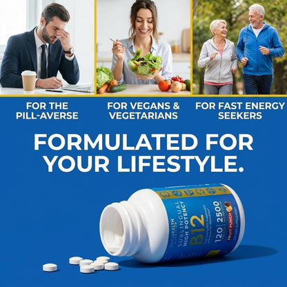 Energy Boosting Vitamin B12 Sublingual | Quick Dissolve Vegan B-12 with Methylcobalamin, 120 Fruit Punch Tablets
