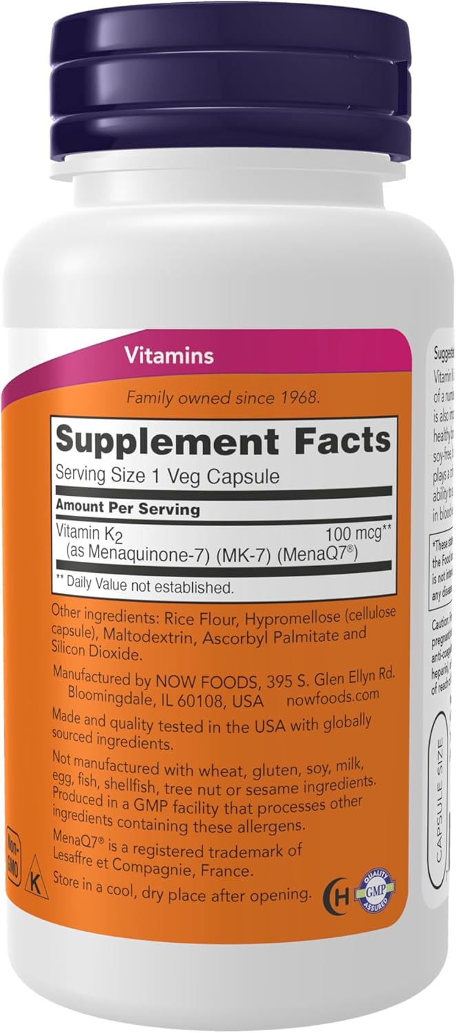 NOW Foods MK-7 Vitamin K-2 100 mcg, 120 Veg Capsules - görsel 2