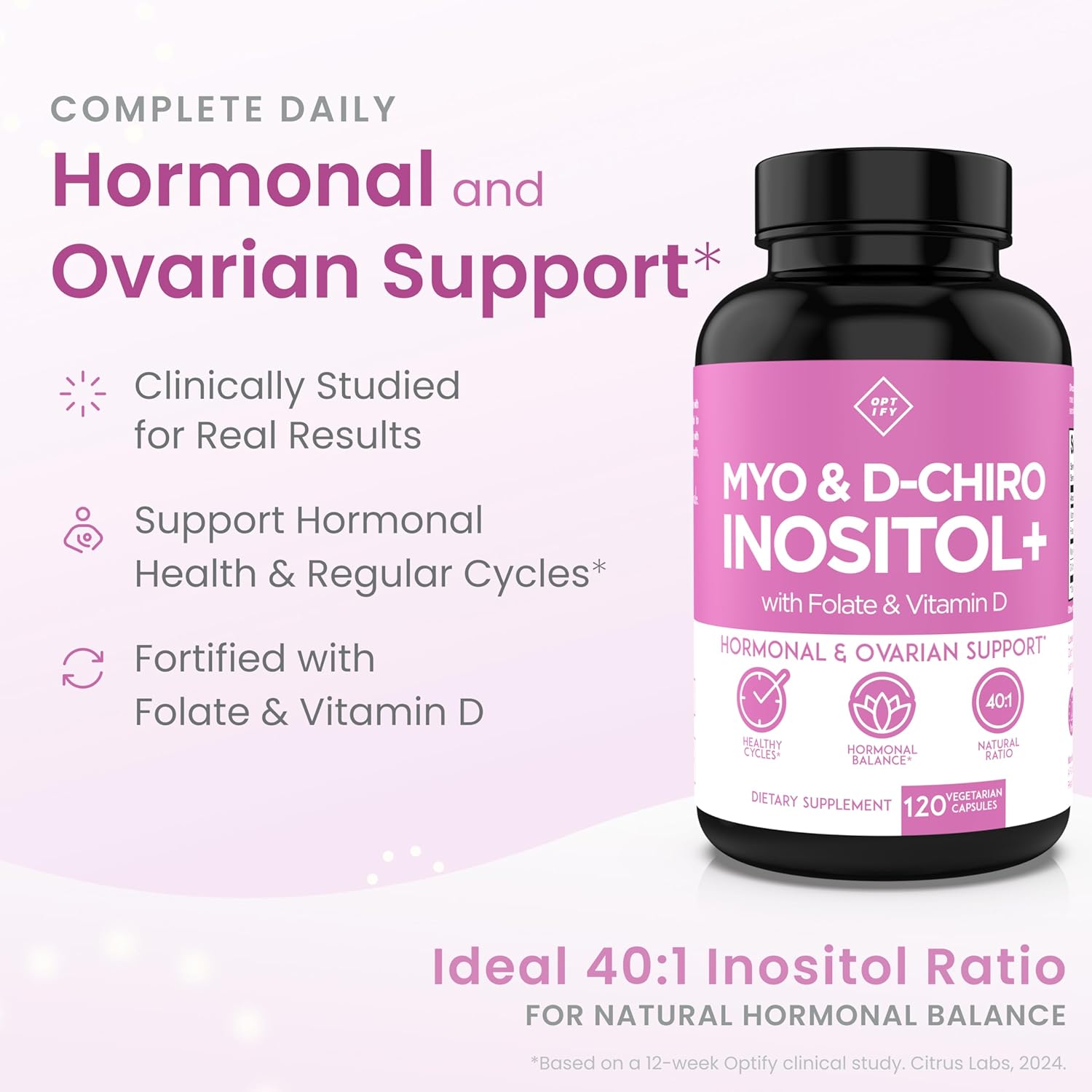 Optify Myo-Inositol & D-Chiro Inositol Supplement for Women – 40:1 Ratio with Folate and Vitamin D (120 Capsules) - görsel 2