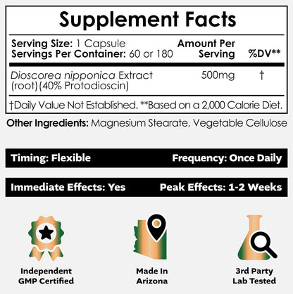Nootropics Depot Dioscorea nipponica Capsules | 400mg | 40% Protodioscin | Wild Yam | 60 Count – Image 2