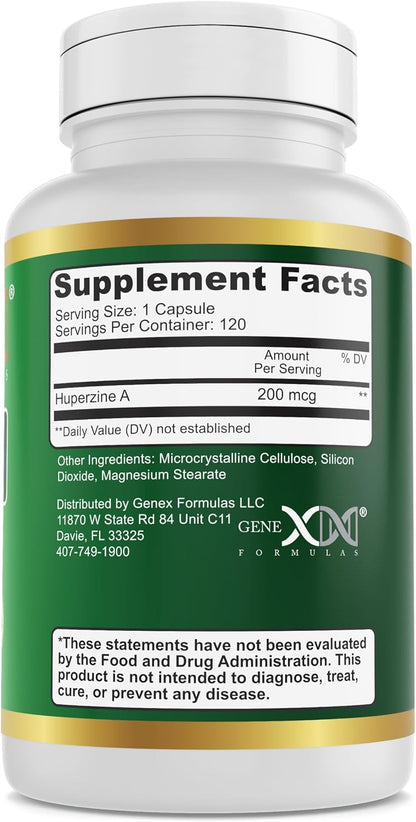 Genex Formulas Huperzine A 200mcg (120 Capsules) - Nootropic for Memory, Focussed and Cognitive Health