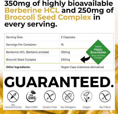 Mara Labs BerbElite | 350mg Berberine HCL & Broccoli Seed Complex for Enhanced Bioavailability | 30 Vegan Capsules – Image 2