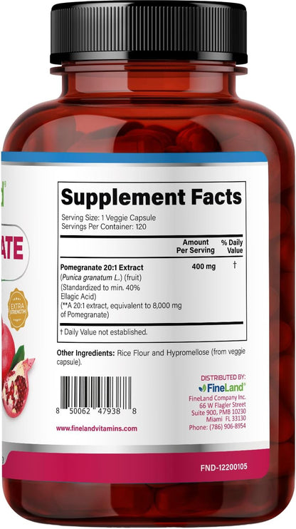 FineLand Pomegranate Extract 20:1 - 40% Ellagic Acid - Antioxidant Support - 120 Vegan Capsules – Image 2
