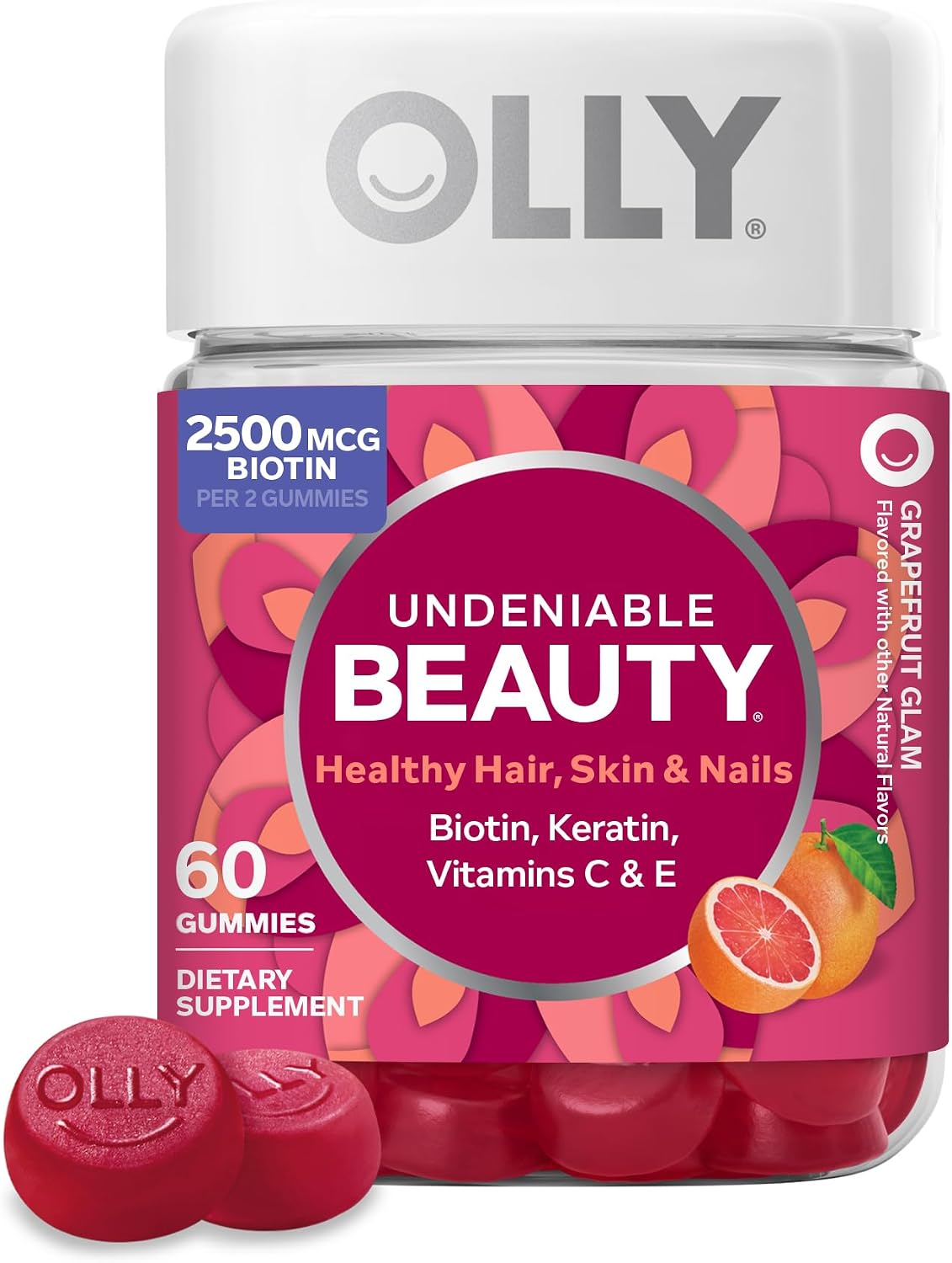 OLLY Undeniable Beauty Hair Skin and Nails Gummies with Biotin 2500mcg, Keratin & Vitamin C - Grapefruit - 120 Count - görsel 8