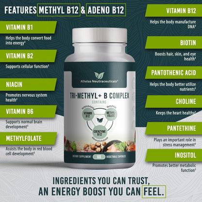 Tri-Methyl+ B Complex - Methylated B – Riboflavin (B2) and Thiamine (B1): Support energy metabolism and – Image 4