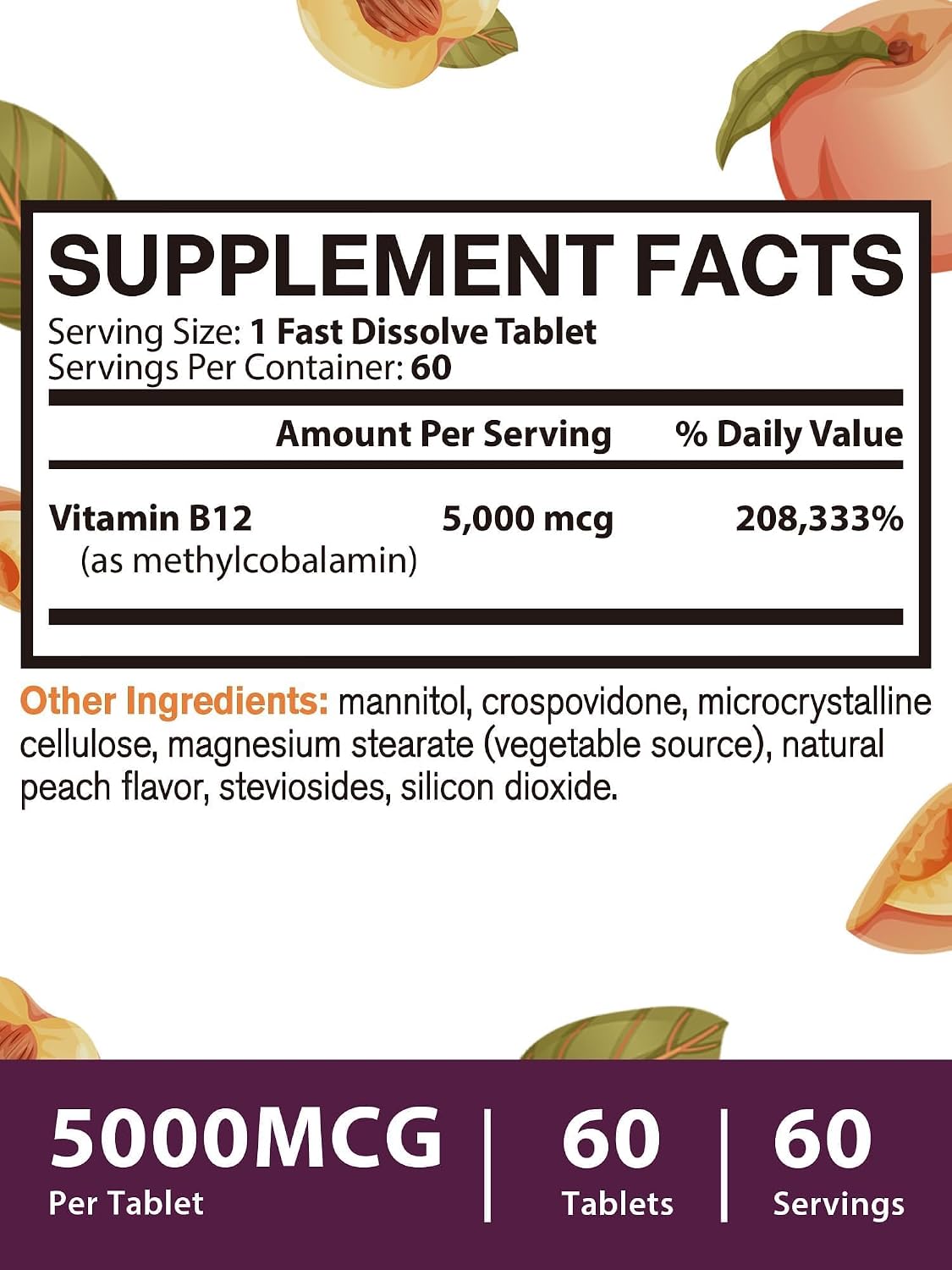 Vitamin B12 Sublingual, Methylcobalamin – Natural peach flavour, zero sugar: The pleasant taste comes from natural – Image 4