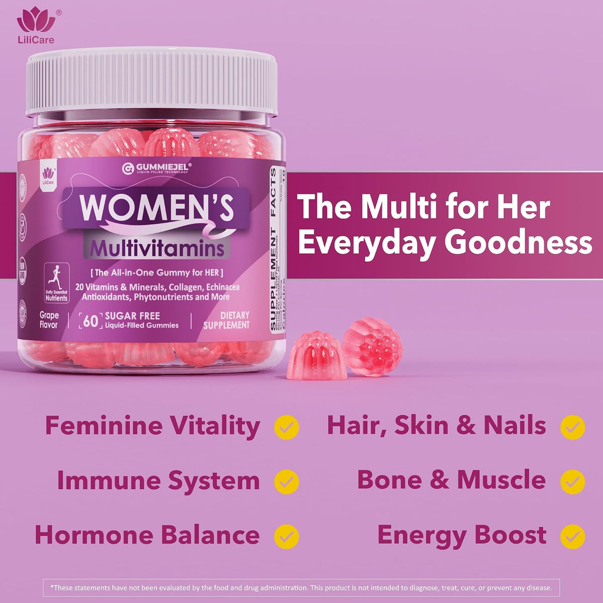 LILICARE Women's's Multivitamin Gummies - – Lends a hand to your immune system: Vitamins A, C, D and zinc help – Image 5