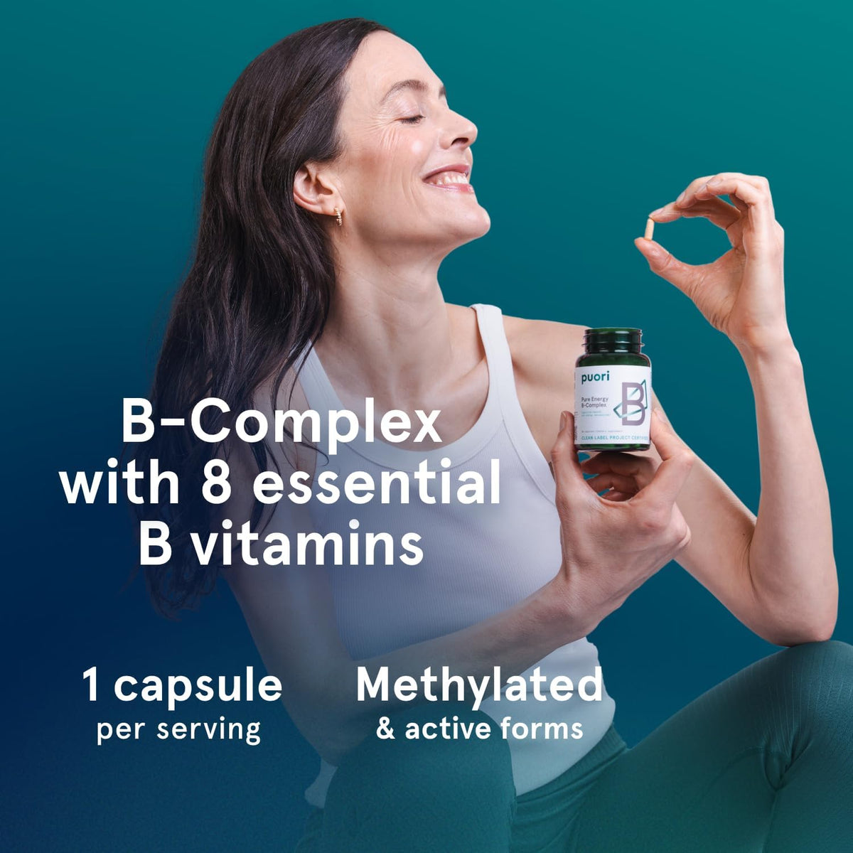 Puori Pure Energy Vitamin B-Complex – Pantothenic Acid (B5) – essential for hormone production and energy release. – Image 4