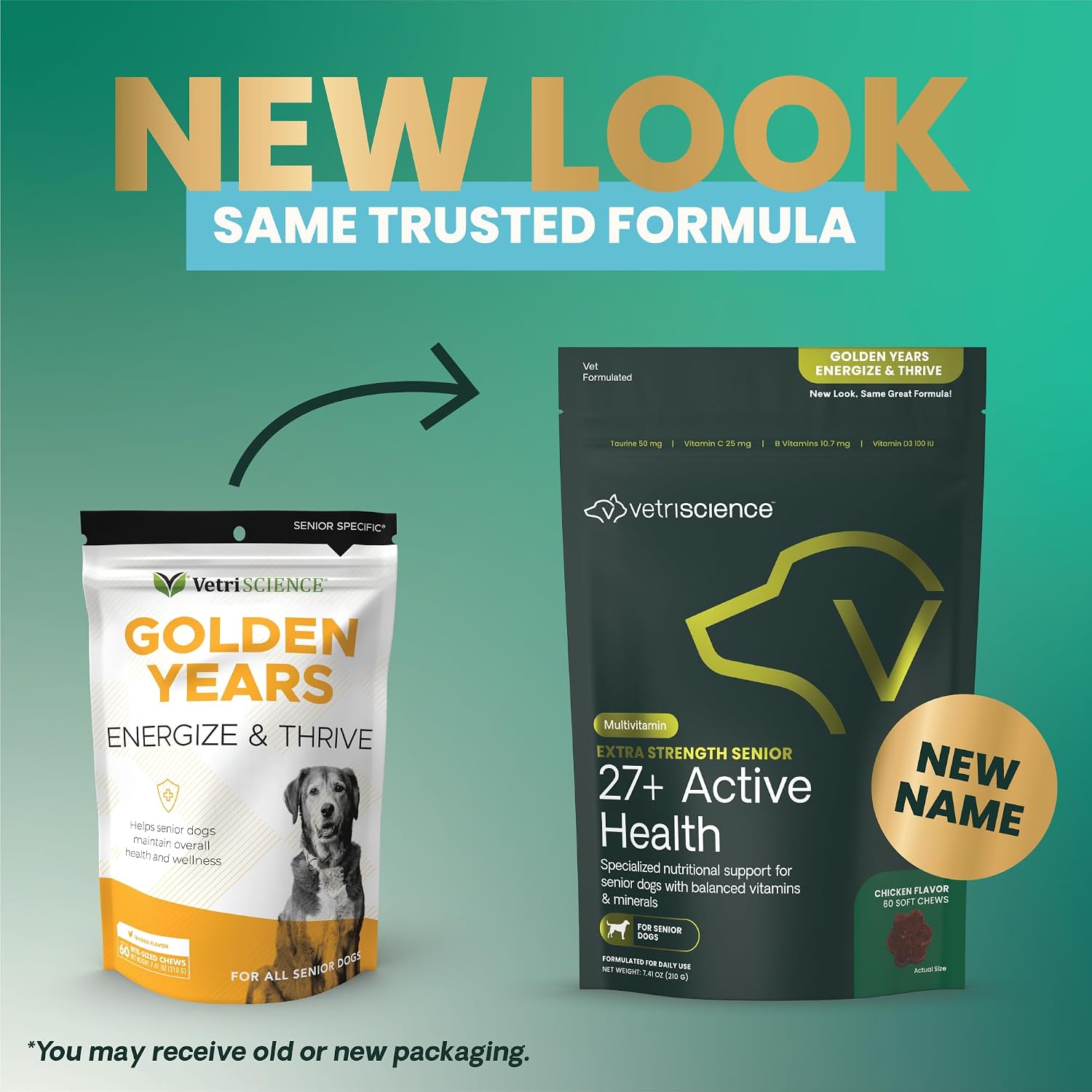 VetriScience Extra Strength Senior 27+ Active Health Chews, Golden Years Daily Multivitamin for Senior Dogs, Balanced Vitamins, Minerals, and Omega-3s, Ageing and Wellbeing Support, Chicken, 60 Count - görsel 2