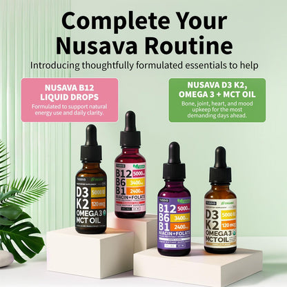 NUSAVA Vitamin B12 Liquid Drops 5000mcg - B-Complex with B6 and B1 - Sublingual Methylcobalamin, Vegan, Non-GM, Strawberry – Image 8