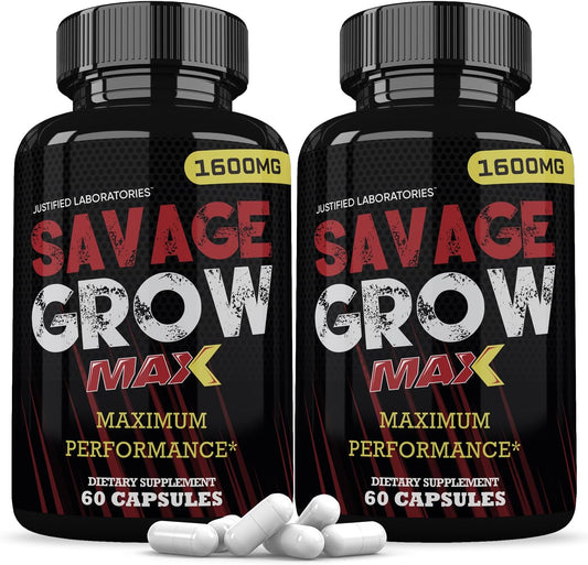 (2 Pack) Savage Grow Max 1600mg Advanced Men's Health Formula 120 Capsules
