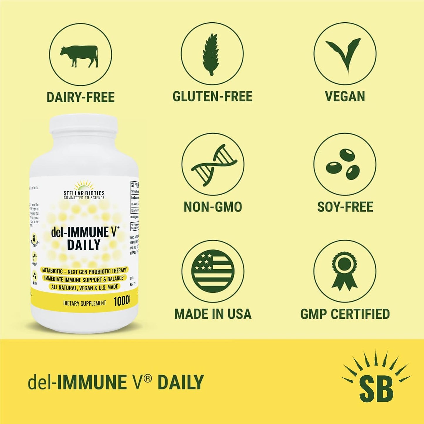 Del-Immune V Daily - All-Natural Immune Support & Gut Health Metabiotic (1000 Capsules) - görsel 2