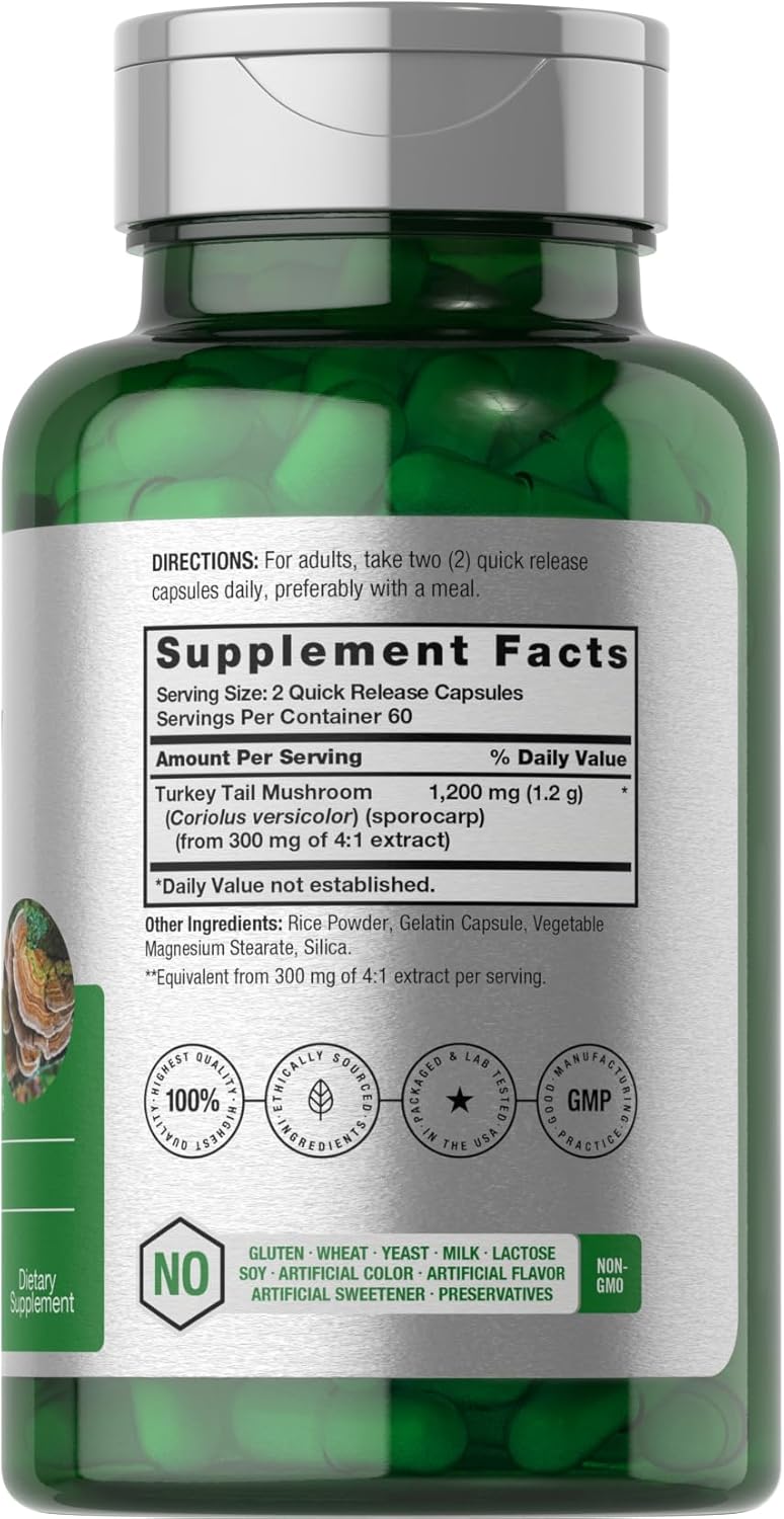 Horbäach Turkey Tail Mushroom Capsules | 120 Capsules | Non-GM and Gluten free Extract - görsel 2