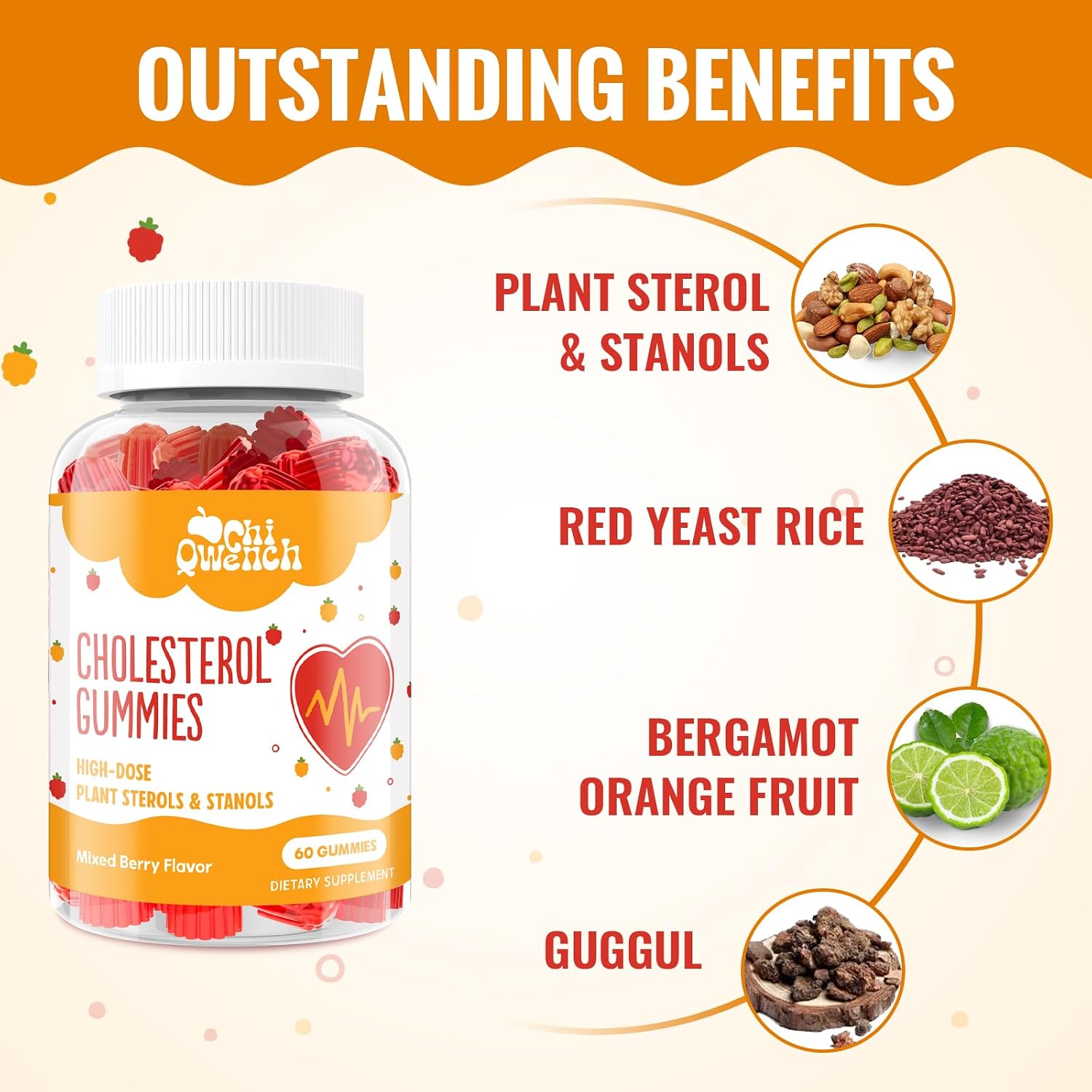 ChiQwench Cholesterol Support Gummies - 1500mg Plant Sterols & Stanols, Mixed Berry, 120 Count - görsel 3