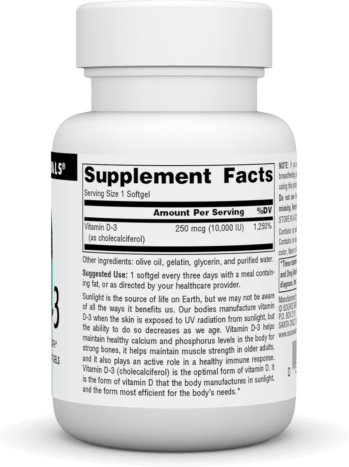 Source Naturals Vitamin D3 10,000 IU (250 mcg) - 60 Softgels - görsel 2