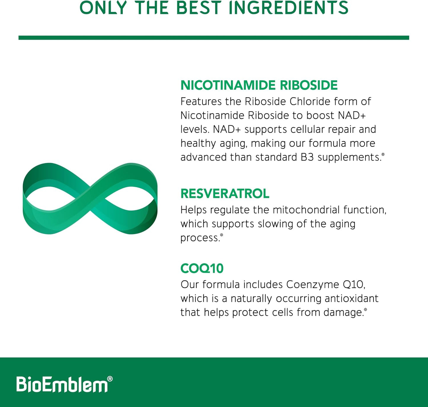 BioEmblem NAD+ Supplement | 300 mg Nicotinamide Riboside with CoQ10 & Resveratrol | Supports Healthy Ageing, Cellular Energy and Cognitive Function | Non-GM, Gluten Free - 45 Capsules - görsel 3