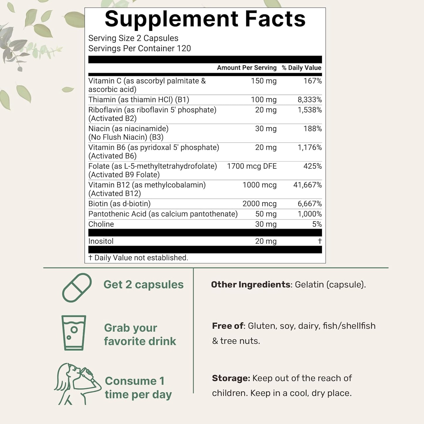 Micro Ingredients Pure Methylated B Complex, 240 Capsules - görsel 2