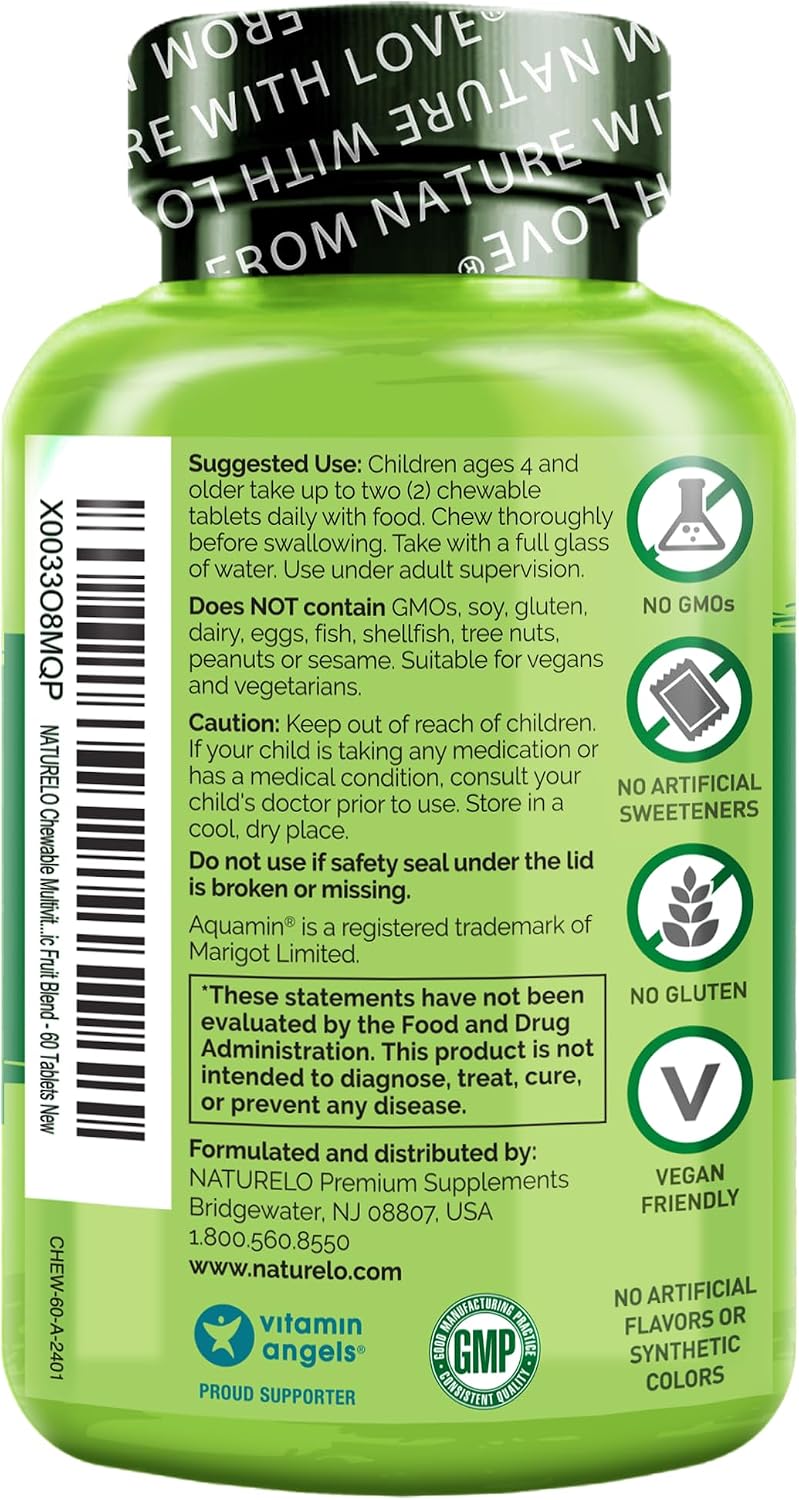NATURELO Chewable Vitamin for Kids Multivitamin with Wholefood Organic Fruit Blend - 60 Tablets for Children (Pack of 2) – Image 2