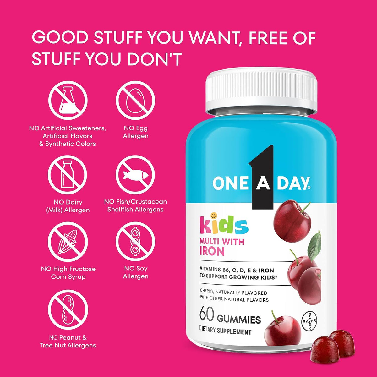 One A Day Kids Multivitamin with Iron Gummy – Brain health: B vitamins lend a hand.* – Image 8