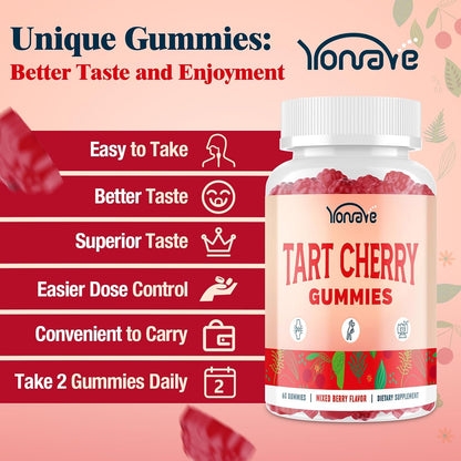 Yonrave Tart Cherry Gummies – Uric Acid Cleanse & Joint Support with Celery Seed – Vegan, Antioxidant Tart Cherry Supplement – Mixed Berry Flavour, 60 Count