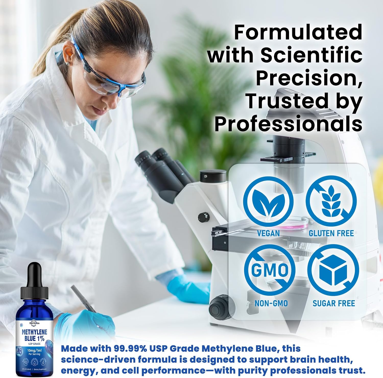 ReviNutra Methylene Blue Drops, USP Grade 1% with PQQ, CoQ10, Vitamin C & Piperine, 59 mL - görsel 3