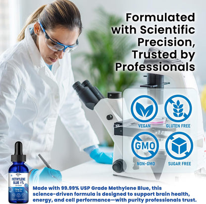 ReviNutra Methylene Blue Drops, USP Grade 1% with PQQ, CoQ10, Vitamin C & Piperine, 59 mL