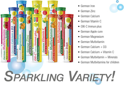 T&D German Multivitamin 10 Vitamins - 40 Vegan Drink Effervescent Tablets - Orange Flavour - Made in Germany