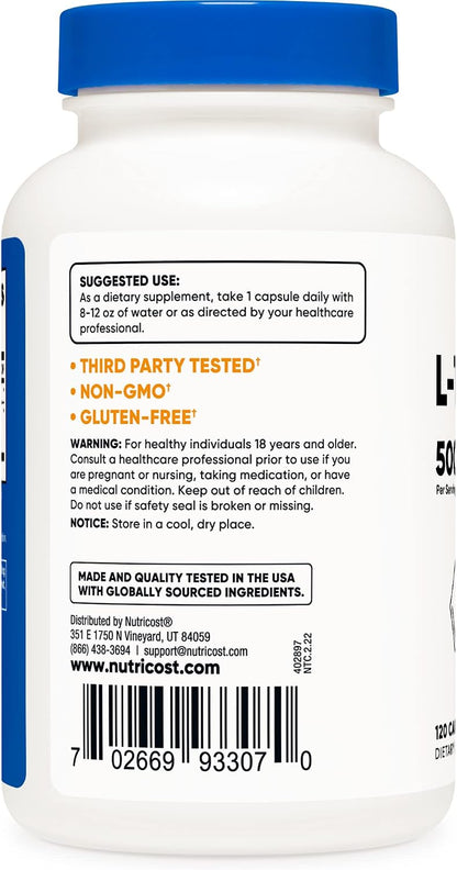 Nutricost L-Tryptophan 500mg, 240 Capsules (2 Bottles of 120)