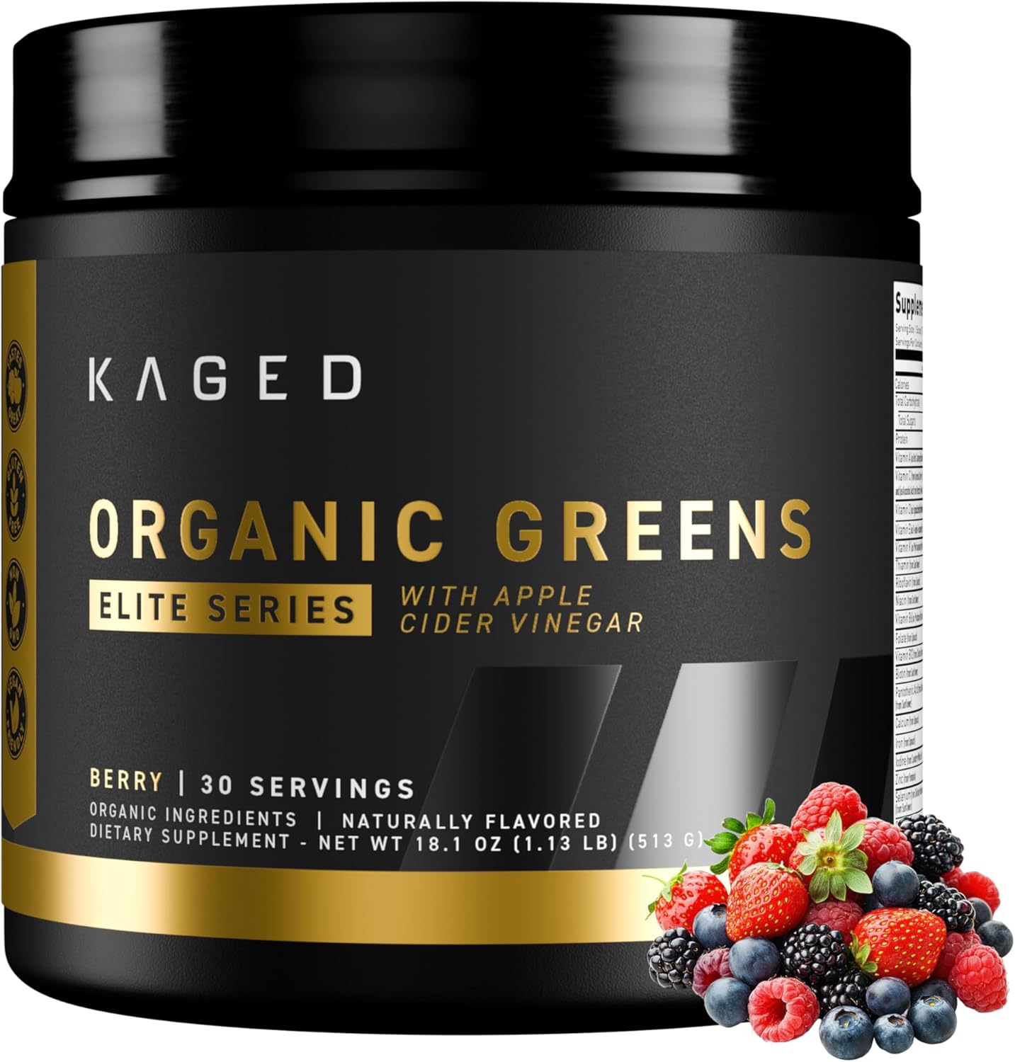 Kaged Organic Greens Elite - Superfood Greens Powder with Apple Cider Vinegar, Adaptogens, Prebiotics & Vitamins, Berry Flavour, 30 Servings - görsel 1