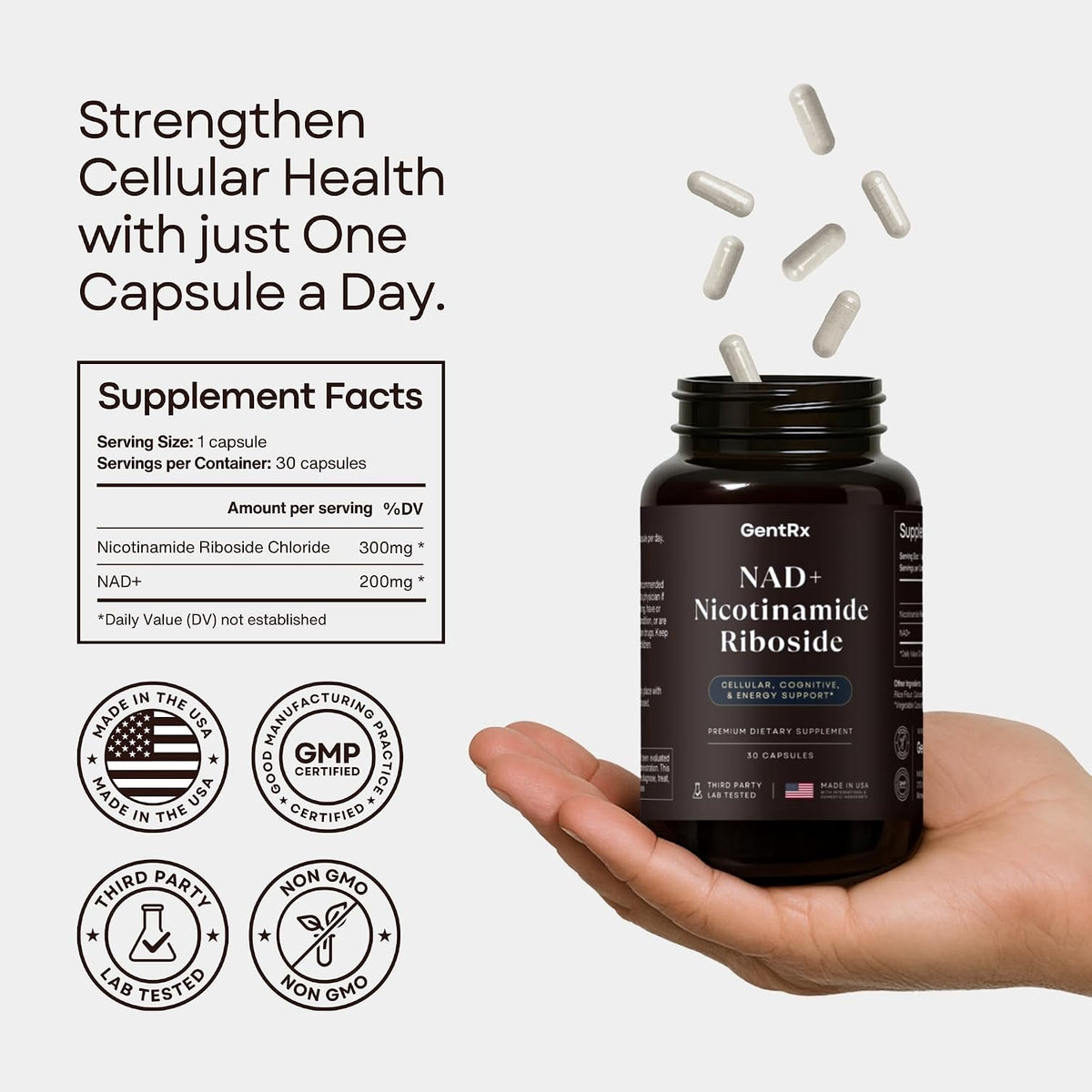 GentRx Third-Party Tested NAD+ & NR – Mental Clarity: Many users report improved focus and reduced mental fog, – Image 4