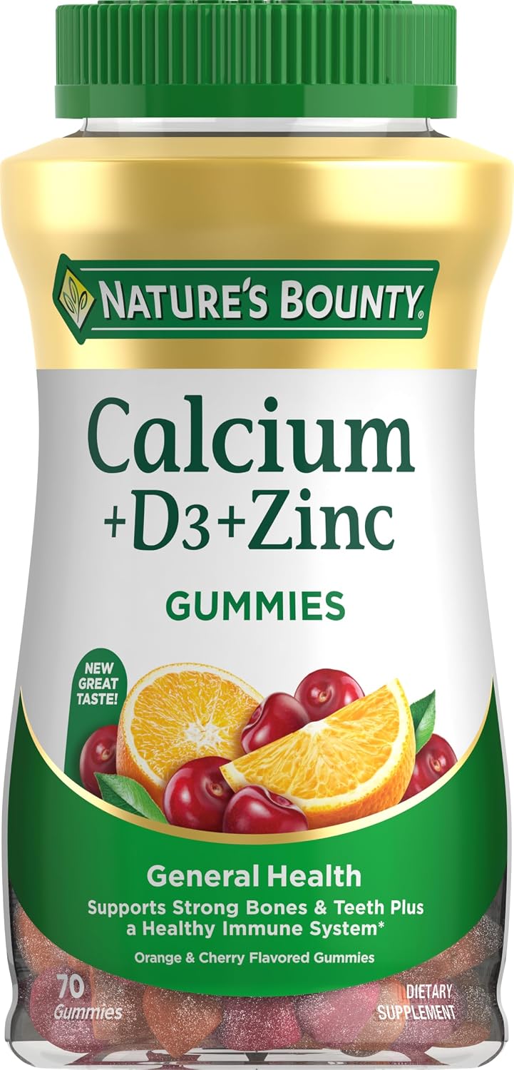 Nature's Bounty Calcium & Vitamin D Gummies, 500mg Calcium & 1000 IU Vitamin D3, Fruit Flavour, 70 Count - görsel 1